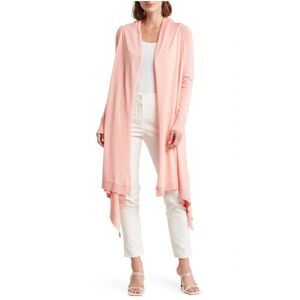 Donna Karan Cozy Open Front Sharkbite Hem Cardigan In Coral size M/L